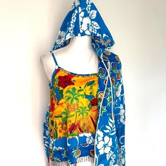 Surya Jacket Tank Top Set Medium M Womens Vintage Tropical Pattern Beaded Rayon - Picture 12 of 14